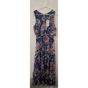 Lara g womens large dress Floral Airy Silk blend Maxi  Navy Pink fairy Coastal